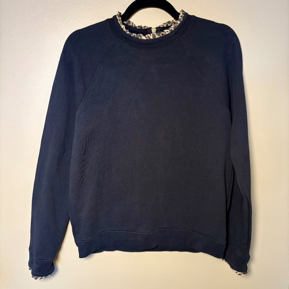 J.Crew Black Sweatshirt with animal print Ruffle Trim Detail-Size M